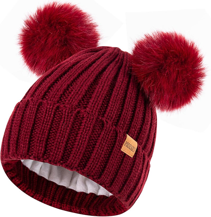 PIOZAED Women's Winter Warm Knit Beanie with Faux Fur Pom Skull Cap Cozy Fleece Lined Hat for Women - Image 1
